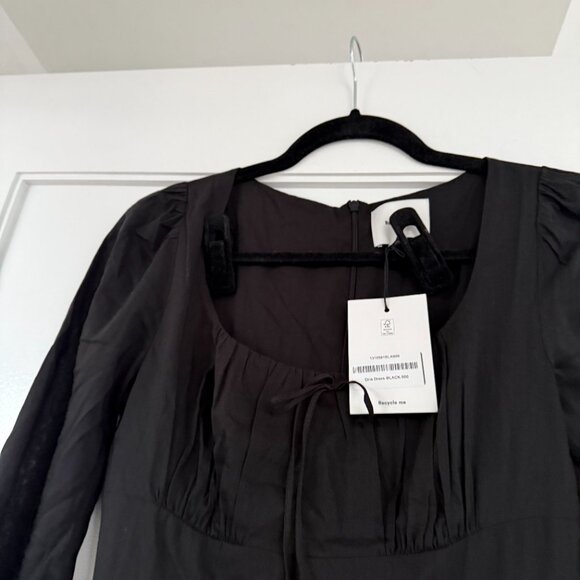 NWT Reformation Oria Midi Dress Sz 0 Black Scoop Neck Basque Waist Long Sleeves - Picture 9 of 11